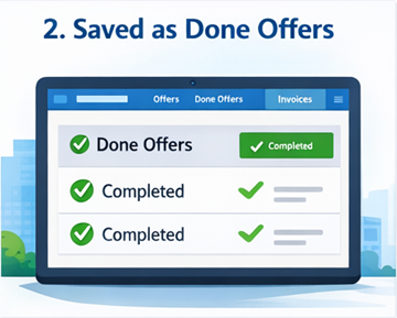 Панель користувача, де завершені перевезення збережено як Done Offers в ExusTrans